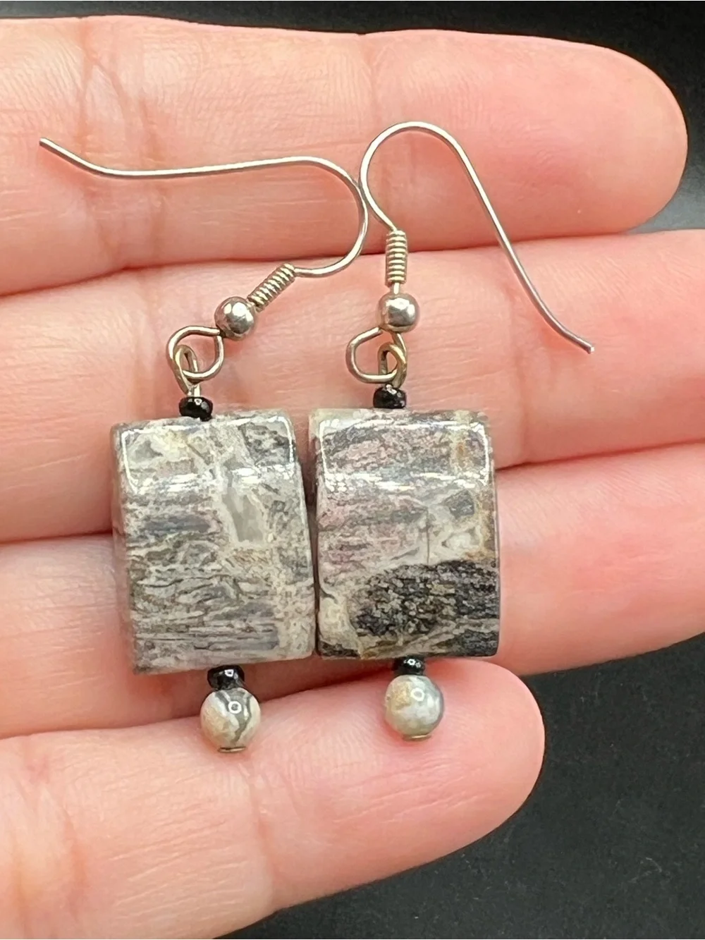 Handmade Natural Stone Dangle Earrings Earth Tone Rectangle Gemstone Boho